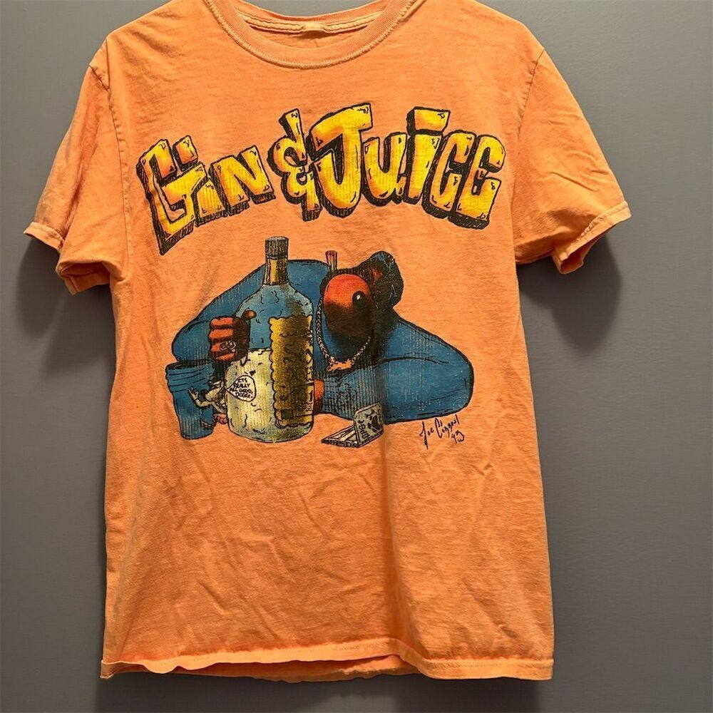 Vintage Death Row Records Gin & Juice T-Shirt Orange Unisex M 90s Hip-Hop